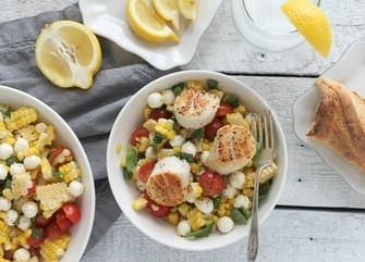 Corn Couscous and Bacon Wrapped Scallops