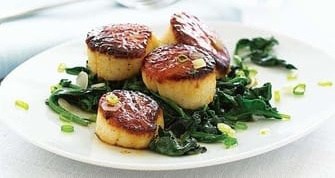 Scallops With Spinach, Chard, and Leeks