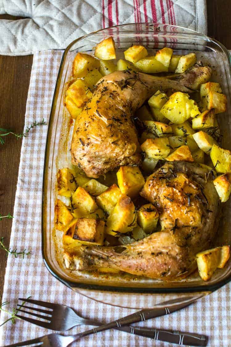 the finished chicken and potatoes 