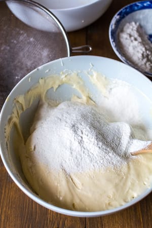 mixing flour for lady fingers