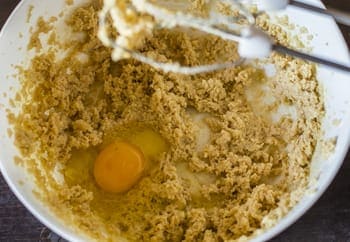 Mixing in the egg for 4-banana bread Mixing in the egg for 4-banana bread